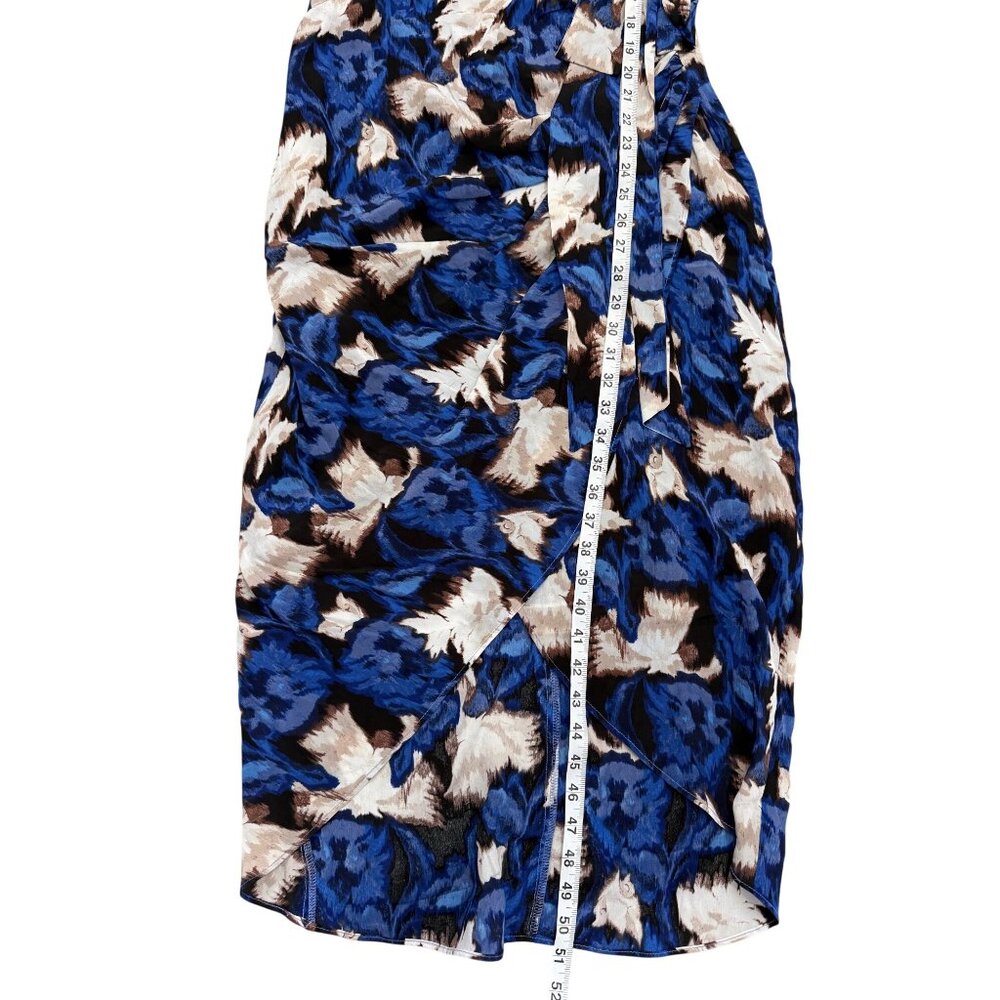 White House Black Market Draped Midi Wrap Dress Blue & Beige Womens Size 4 - Picture 7 of 8